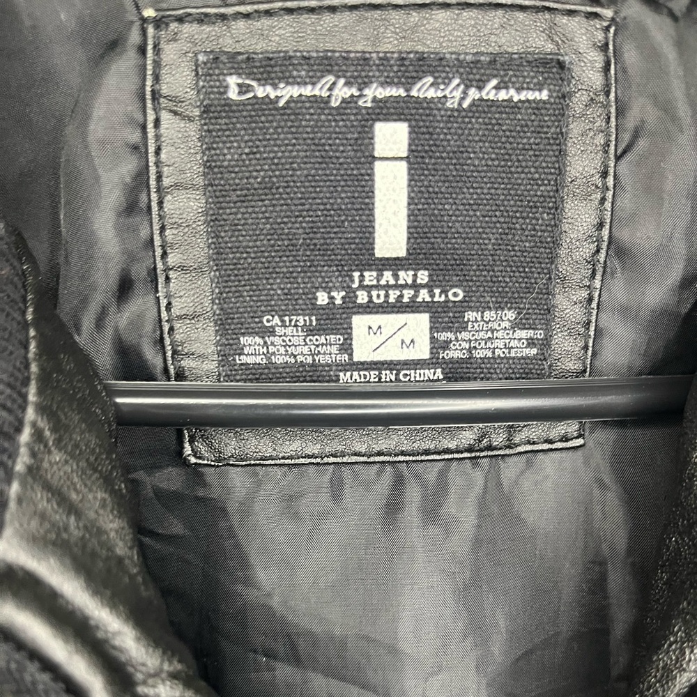 Men's Black Faux Leather Jacket Buffalo Jeans - Picture 2 of 6